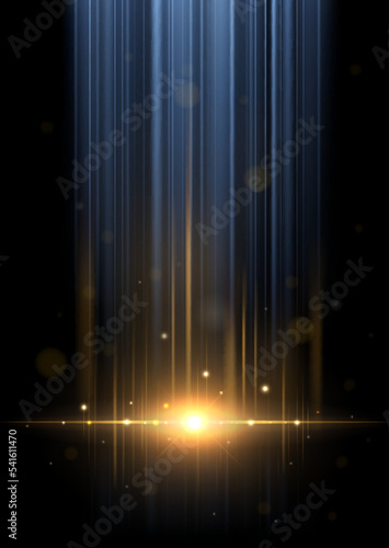 Fototapeta Naklejka Na Ścianę i Meble -  Abstract Blue and Yellow Light Rays. Isolated on Dark Background. Vector Illustration