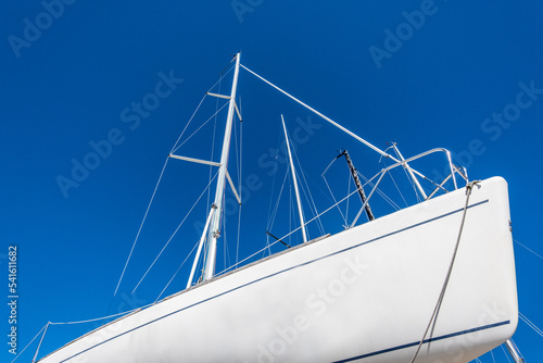 White boat detail with a blue sky background