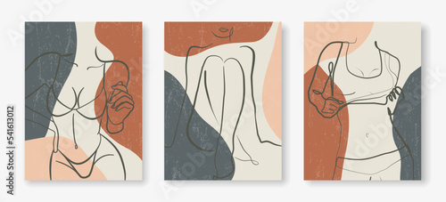 Line Art Drawing of Woman Body Prints Set Boho Style. Female Figure Line Art Vector Illustration for Wall Decor, Spa, T-shirt, Print, Poster. Nude Woman Body Creative Drawing in Modern Linear Style