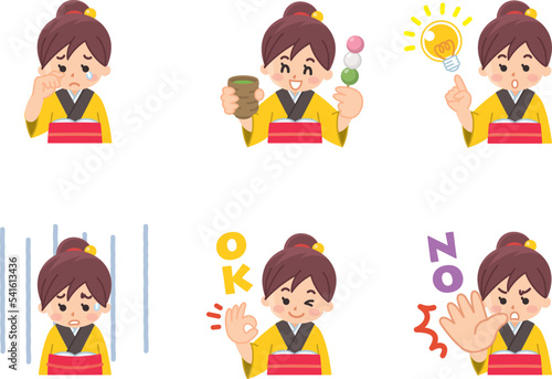 着物を着た女性　町娘　表情パターンセット