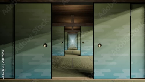 無限に続く八畳間を進むループ可能なアニメーション動画

