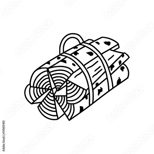 Bundle of birch firewood in the style of a doodle. Picnic in the woods. Isolated on a white background. Vector illustration.