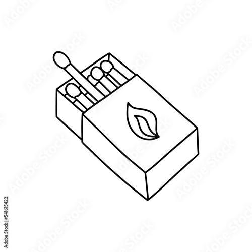 Box of matches in the style of a doodle. Isolated on a white background. Vector illustration.