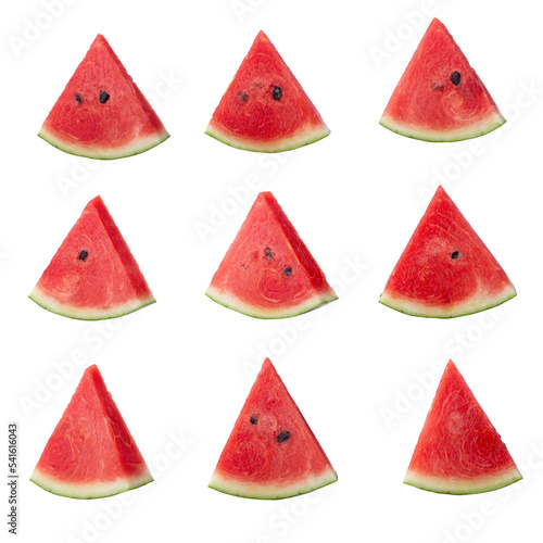 Slice of ripe red watermelon slice isolated on transparent background