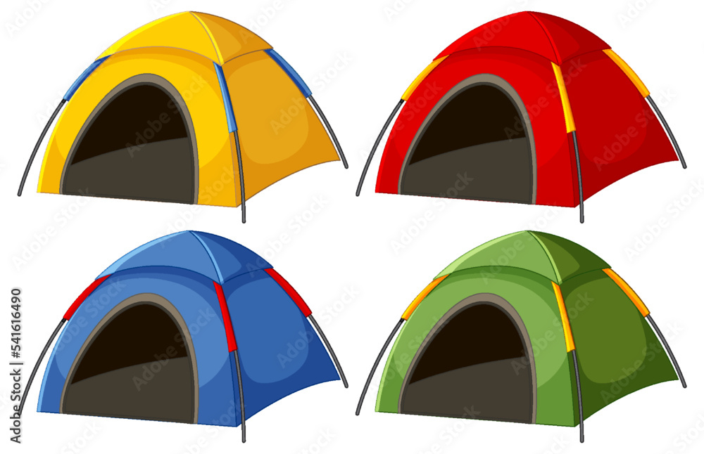 Camping tent in different colour set - obrazy, fototapety, plakaty 