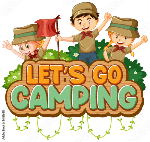 Camping kids and text design for word let's go camping
