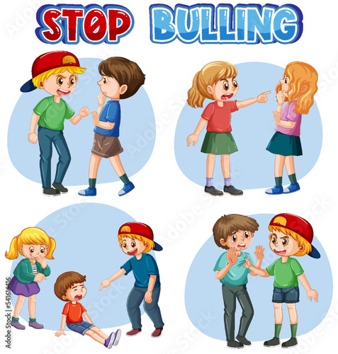 Bullying kids cartoon characters set