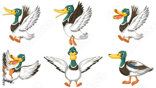 Set of duckling doing different activities
