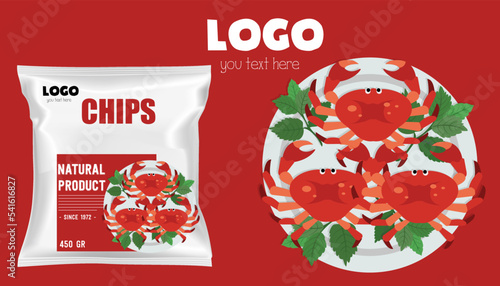 Chips packaging template vector design of 3d bag