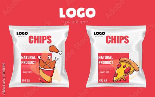 Chips packaging template vector design of 3d bag
