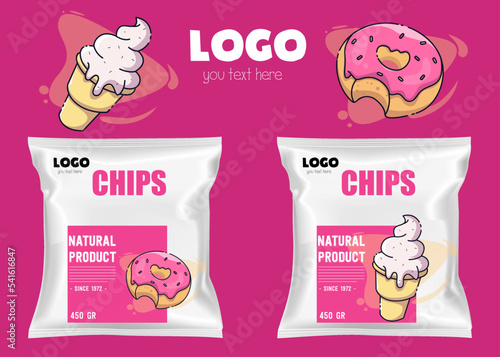 Chips packaging template vector design of 3d bag