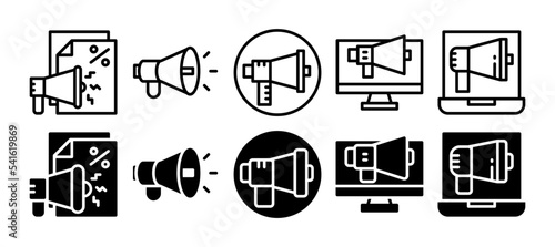Megaphone icons set. Loudspeaker megaphone icon collection. Advertising concept. Vector illustration in line and solid style