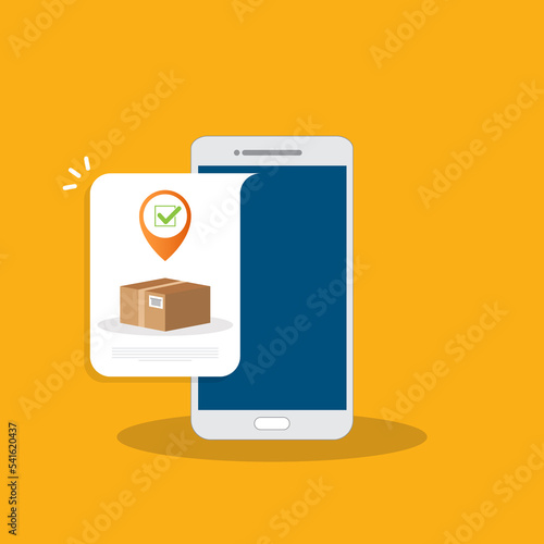 Delivery Process Notification on Mobile Phone. Express Delivery, Home Delivery, Contactless and Order Curbside Pickup. 