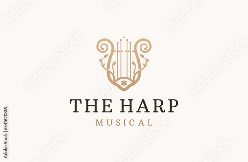 Harp musical instrument logo icon design template flat vector