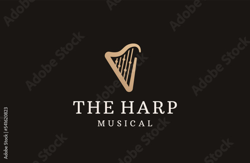 Harp musical instrument logo icon design template flat vector