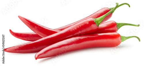 Ripe red hot chili peppers vegetable isolated on white background. Chili macro studio photo