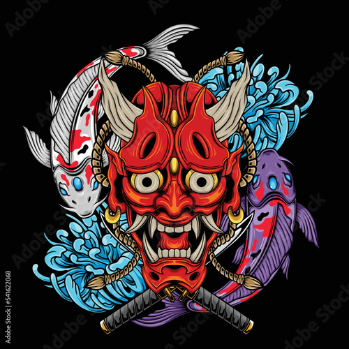 vector illustration of japanese oni mask