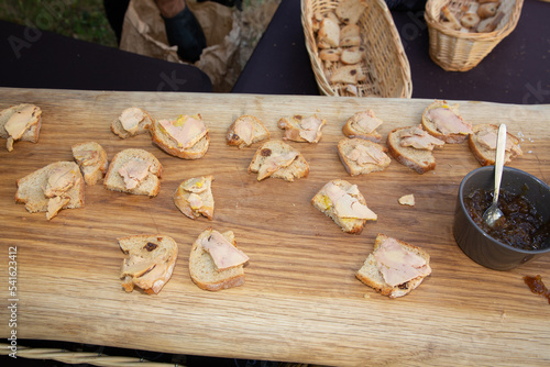 foie gras prepared on small pieces of fresh french bread in party