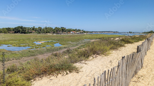 access walking path along the Bassin d Arcachon coast at Cap-Ferret in France