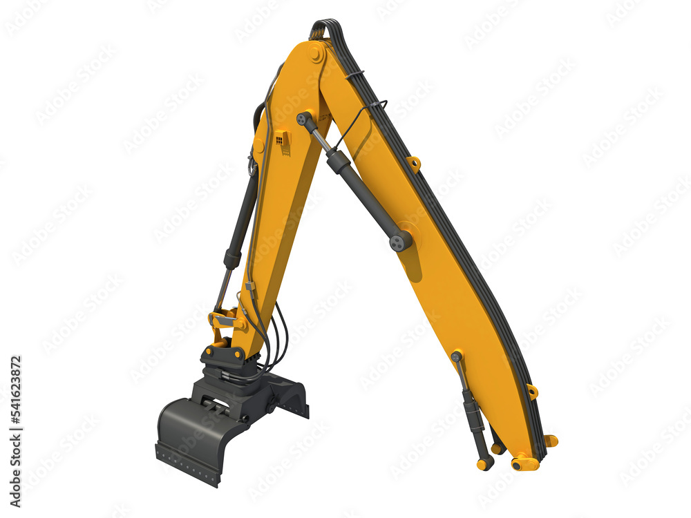 Backhoe Loader Attachment heavy construction machinery 3D rendering on white background Backhoe Loader Attachment heavy construction machinery 3D rendering on white background