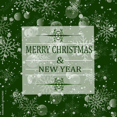 Christmas and New Years red background with snowflakes and text message Merry Christmas and happy new year