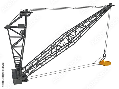 Dragline Excavator Bucket heavy construction machinery 3D rendering on white background