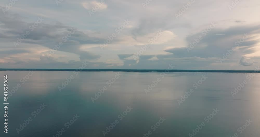 Relaxing sunset over Amazon River, Brazil. Slow aerial flying forward Relaxing sunset over Amazon River, Brazil. Slow aerial flying forward