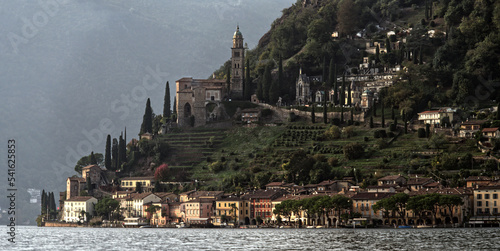 Morcote on Lake Lugano seen from the other side of the lake. photo