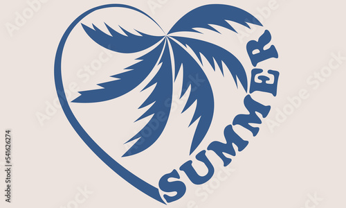 Summer paradise vector t-shirt design. Heart palm tree artwork for apparel, sticker, batch, background, poster and others.