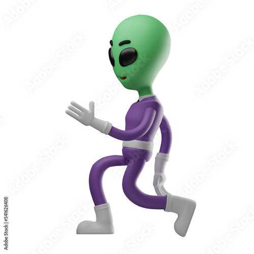  3D illustration. Green Head 3D Alien character cartoon with funny pose. have cool moves. with a cute facial expression. 3D Cartoon Character