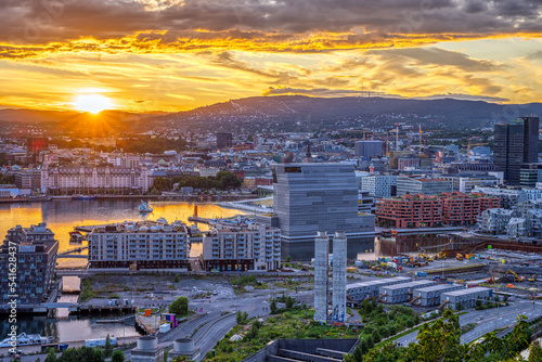 Photography Beautiful sunset seen in Oslo, the norwegian capital