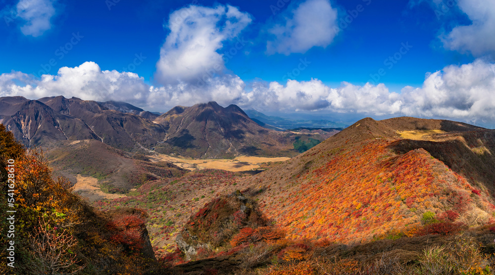 Fototapeta premium 大船山は九重連山で3番目に高い山,春はミヤマキリシマの大群落,秋は紅葉,冬は雪化粧と四季を通じて登山者の心を惹きつける