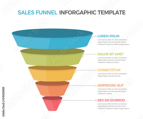 Funnel diagram with 5 elements, infographic template for web, business, presentations