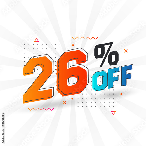 26 Percent off 3D Special promotional campaign design. 26% of 3D Discount Offer for Sale and marketing.