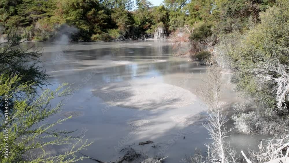 Hand-held shot of the boiling Waiotapu Mud Pools, Rotorua, New Zealand