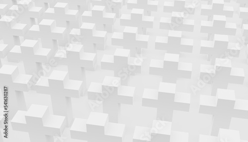 Abstract 3d-rendering of several white crosses in rows in front of a white bright background 