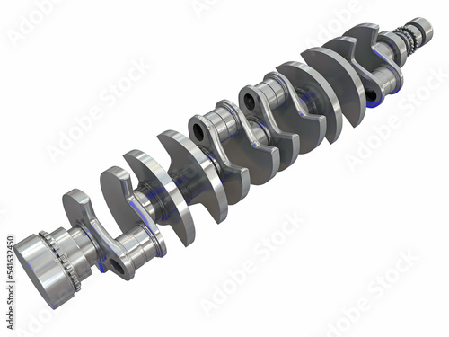 V12 Engine Crankshaft 3D rendering on white background