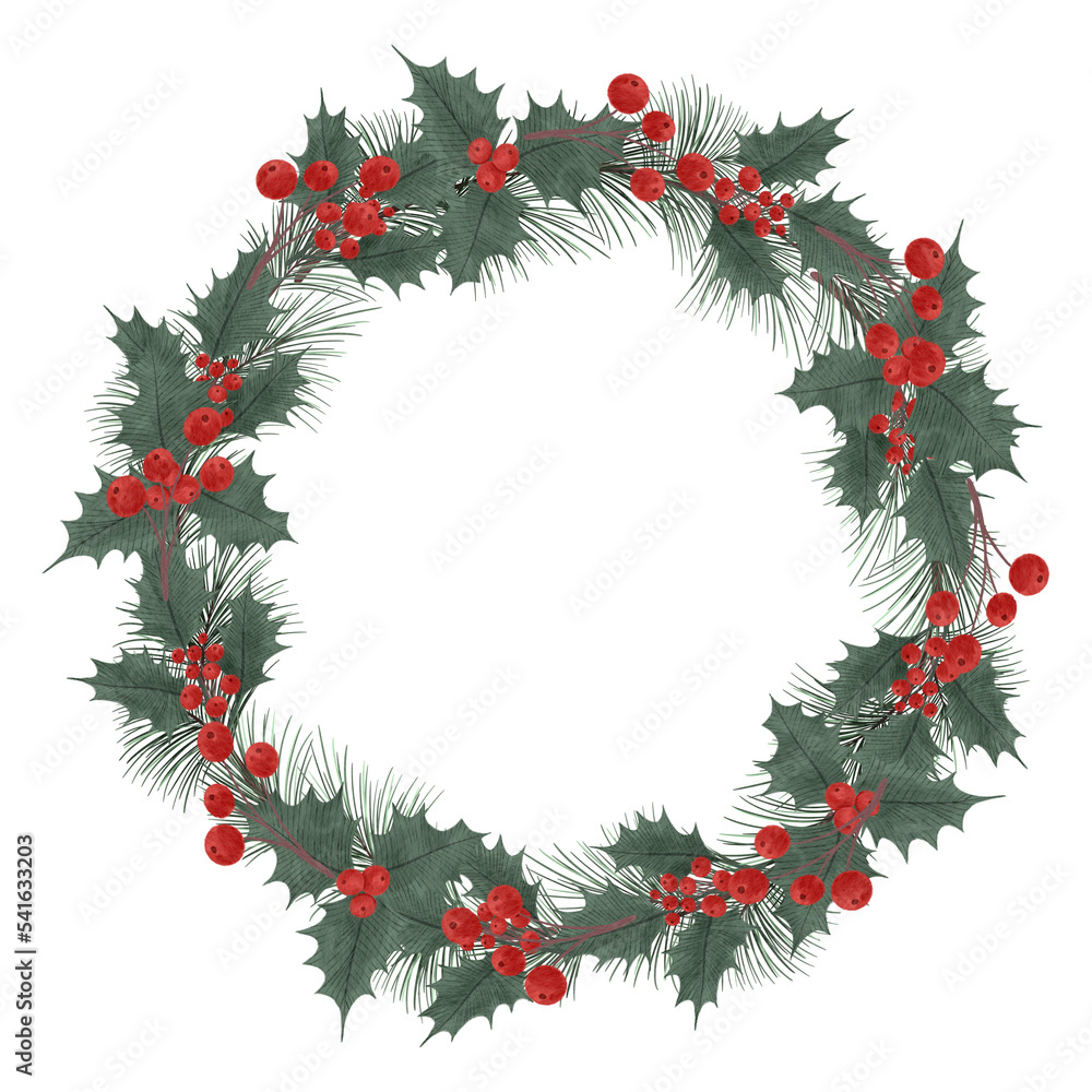 Christmas wreath in watercolor style. Isolated clipart element. Christmas wreath in watercolor style. Isolated clipart element.