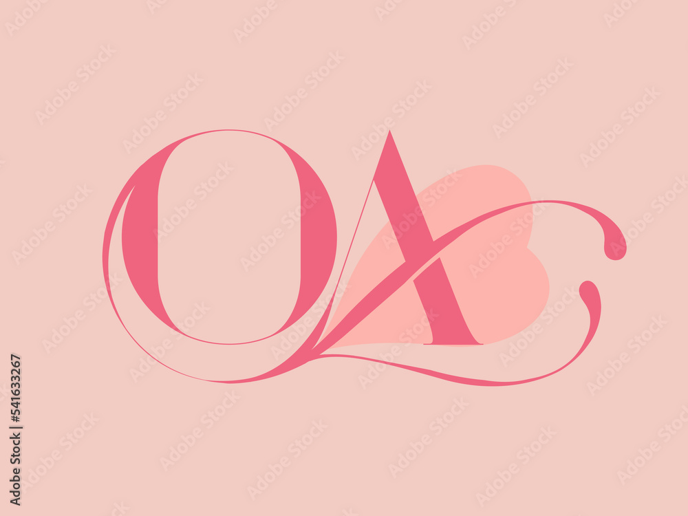 OA monogram logo.Calligraphic signature icon.Decorative letter o, letter a.Lettering sign.Wedding, fashion, beauty, gift boutique alphabet initials.Stylish typography characters.Heart love symbol. OA monogram logo.Calligraphic signature icon.Decorative letter o, letter a.Lettering sign.Wedding, fashion, beauty, gift boutique alphabet initials.Stylish typography characters.Heart love symbol.