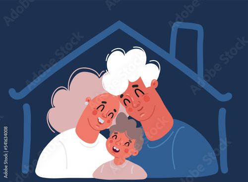 Cartoon vector illustration of I stay at home family smiling and staying together. Mortgage, rental of housing, purchase of housing