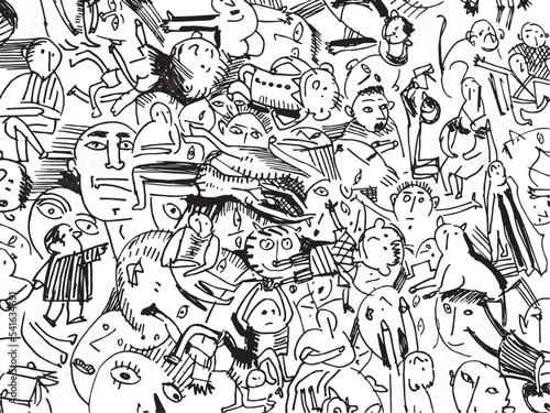 Funny doodle people. Vector illustration © abeadev