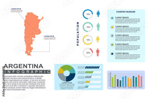 Argentina detailed country infographic template with world population and demographics for presentation  diagram. vector illustration.