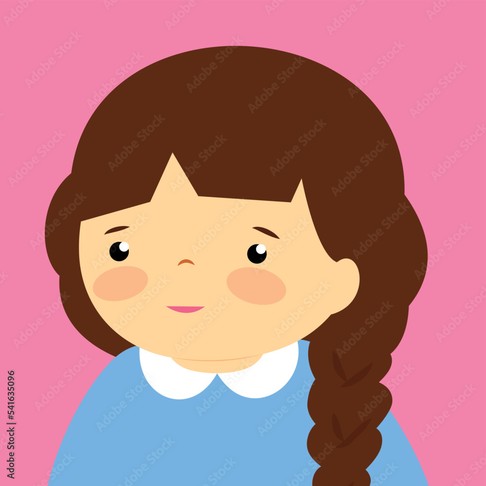 Girl with dark hair, girl face, illustration