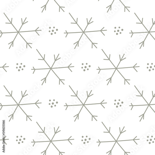 Winter snowflakes seamless vector pattern. Simple hand drawn stamp illustration in scandinavian style. Good for printing textiles  fabric  wrapping paper