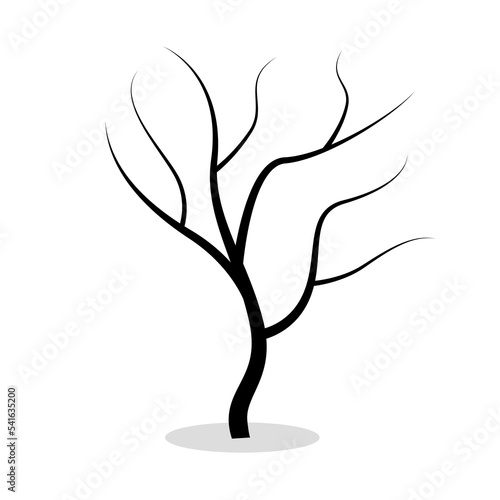 Black silhouette of bare tree isolated on white background. Halloween Flat style vector
