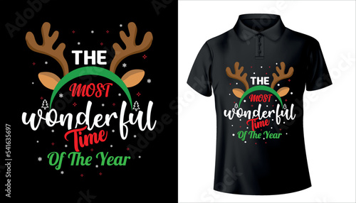 Christmas t-shirt design. Christmas typography. the most wonderful time of the year typography t shirt design premium vector 
