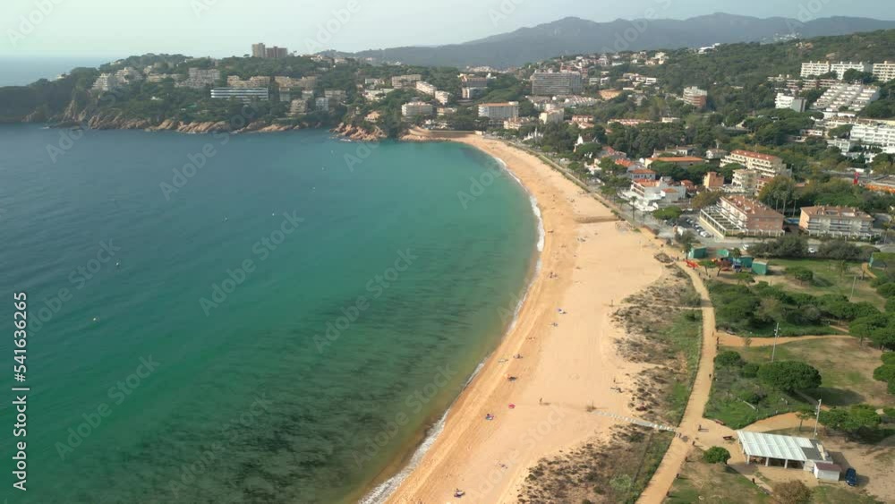 Aerial image of the beach of S'Agaró on the Costa Brava of Spain sea blue duquesa beach without people paseo costanero Aerial image of the beach of S'Agaró on the Costa Brava of Spain sea blue duquesa beach without people paseo costanero