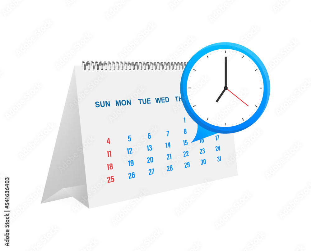 Calendar and clock icon. Wall calendar. Important, schedule, appointment date. Vector stock illustration Calendar and clock icon. Wall calendar. Important, schedule, appointment date. Vector stock illustration