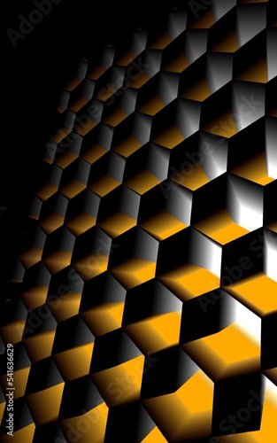 yellow gold white and black geometric cube pattern with perspective