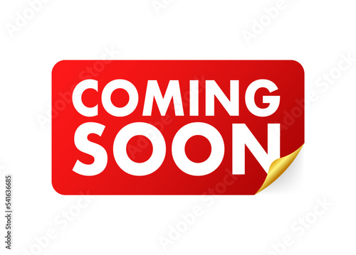 Coming soon red label. Coming soon tag. Vector stock illustration